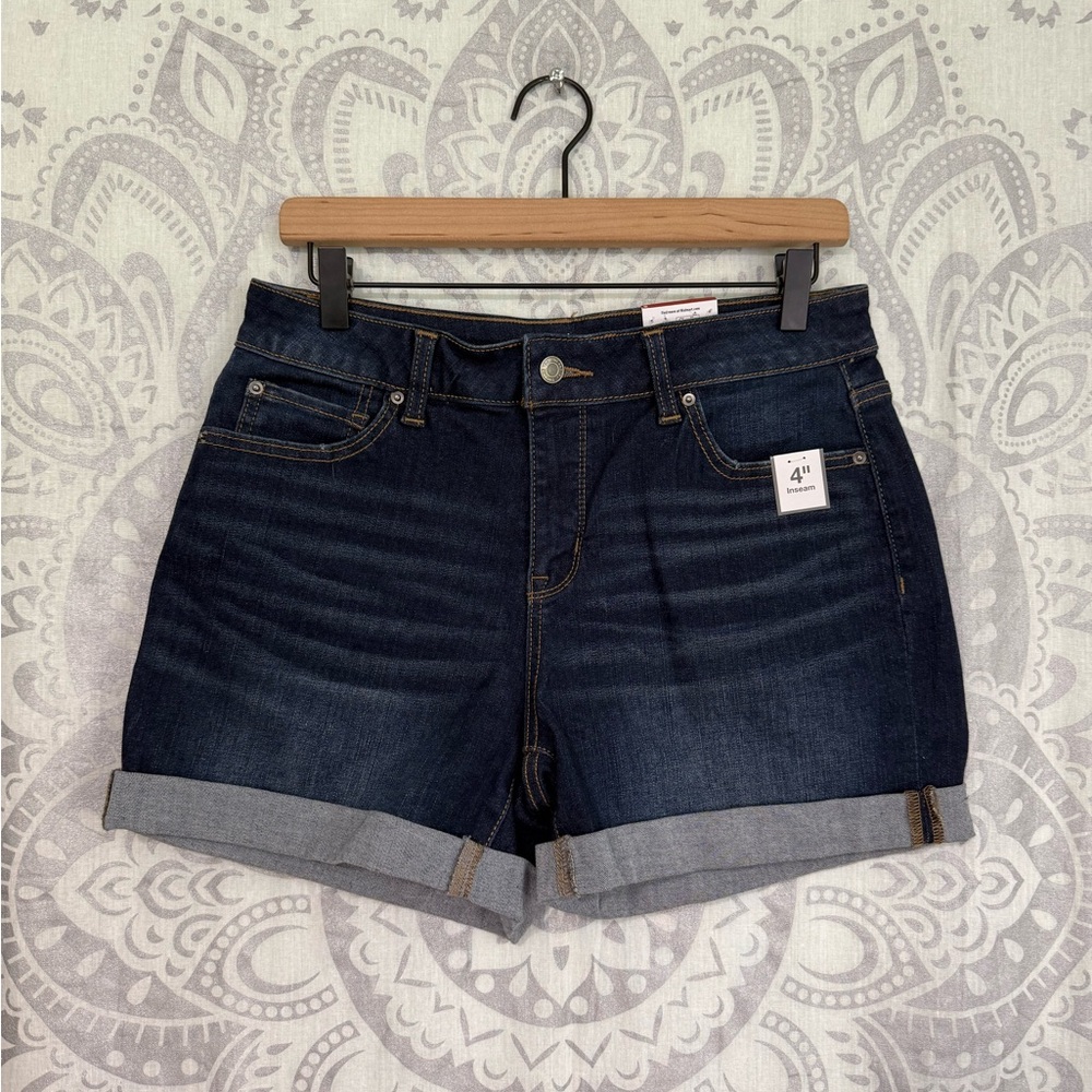 Nwt Walmart Time & And Tru True Core Jean Short Cuffed Stretch Dark Wash Blue 8
